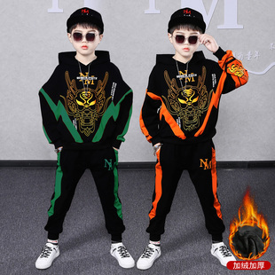 中国风童装男童加绒卫衣潮酷男孩2025新款冬装套装帅气时髦长袖秋