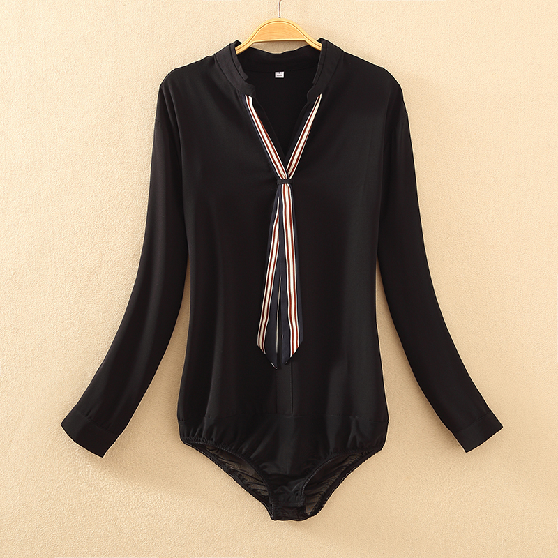 v领早秋雪纺衬衫女韩范百连体