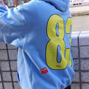 PLEASE数字字母印花连帽卫衣帽衫 街头潮牌宽松加绒保暖男女蓝 美式