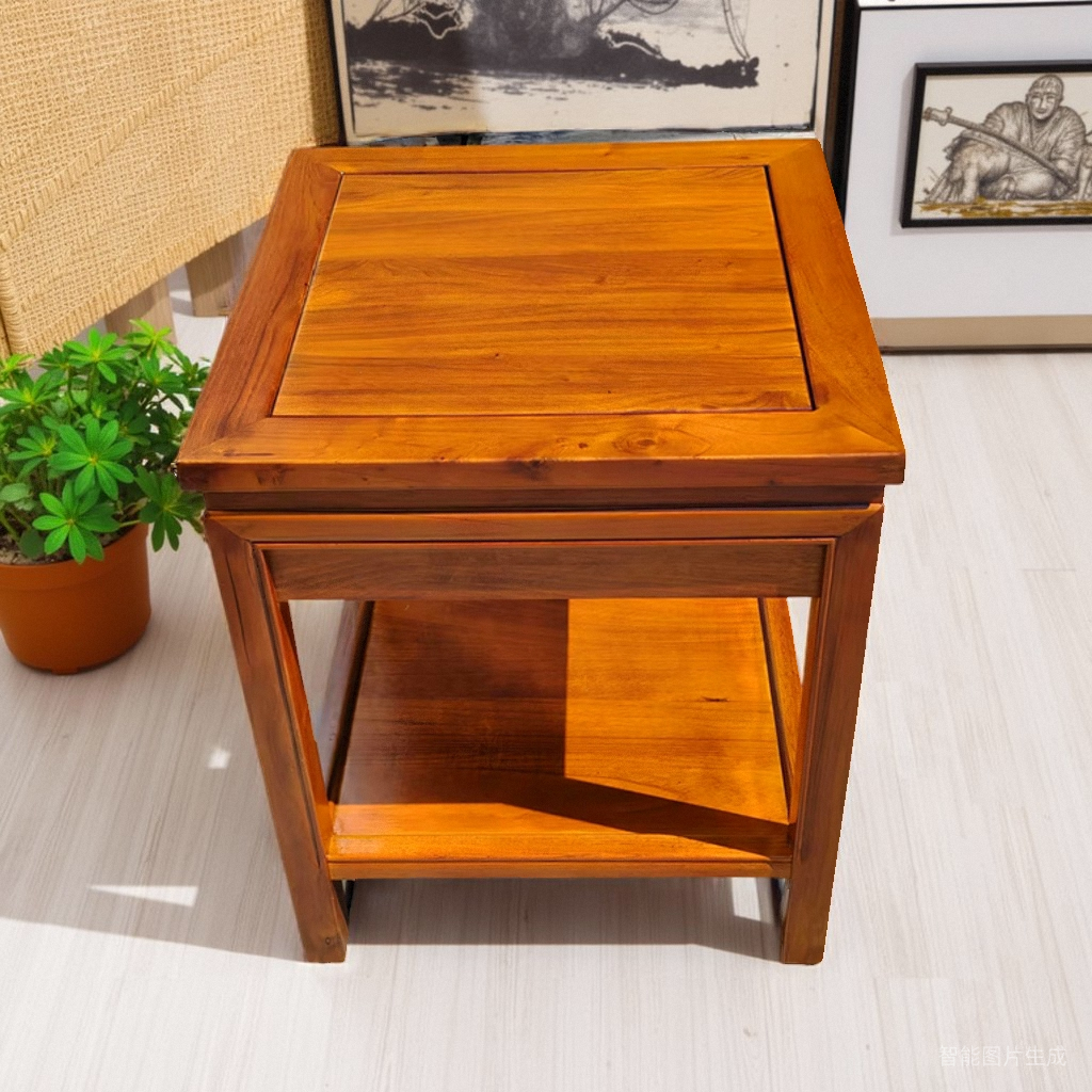 实木小方桌茶几新中式沙发边几室内客厅花架正方形小木桌子榆木桌