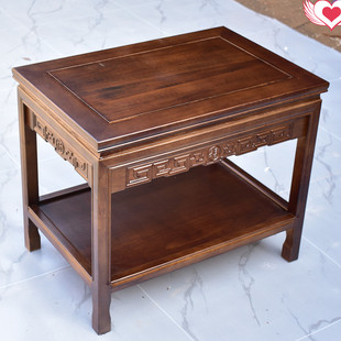 榆木正方形小桌子 茶几小户型茶桌沙发边桌实木双层角几客厅新中式