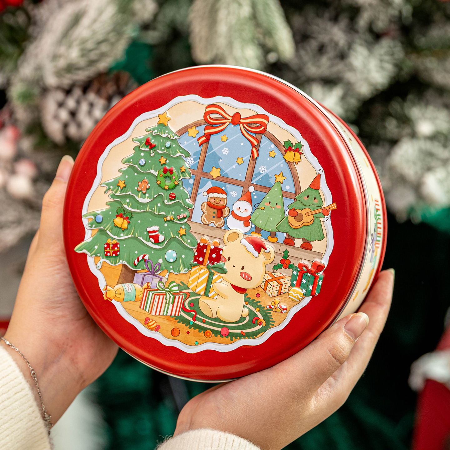 圣诞节饼干盒包装马口铁罐曲奇雪花酥空糖果圆形金属卡通礼品烘焙