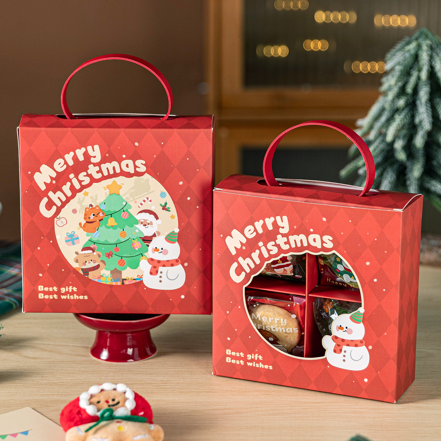 圣诞礼盒空盒礼物品袋平安夜苹果包装耶诞节创意手提糖果雪花酥纸