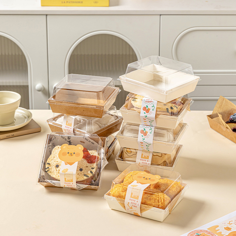 方形三明治包装盒子带盖透明食品级烘焙热压小贝果三明治牛皮纸贴