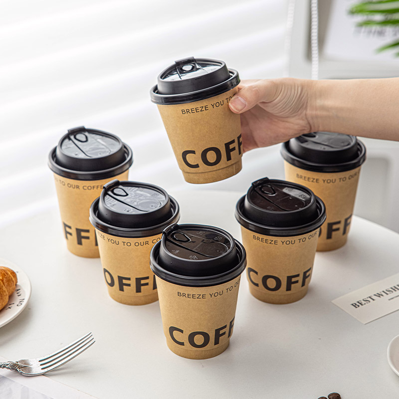一次性咖啡纸杯带盖子牛皮加厚家用上班奶茶热饮打包外带定制商用