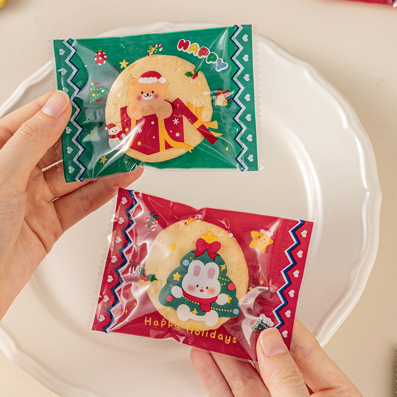圣诞节烘焙饼干雪花酥机封口包装袋子单独立小牛轧糖果曲奇打包袋