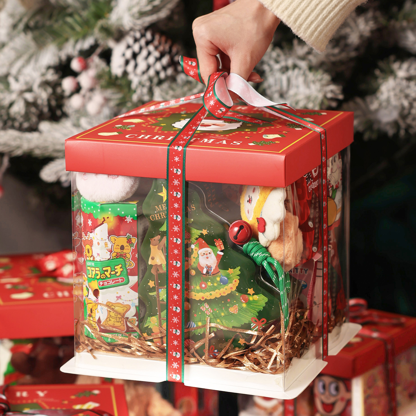 圣诞蛋糕盒子包装盒4四寸6六8八透明一次性零食礼物空手提丝带节