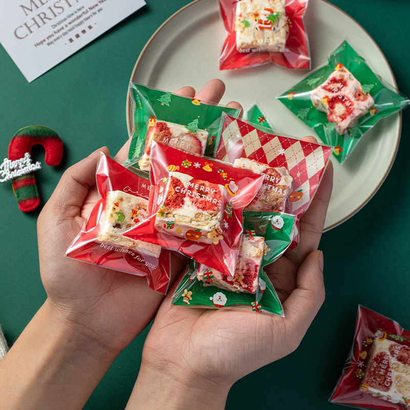 新款圣诞曲奇饼干包装袋自封自粘袋雪花酥节透明塑料袋子糖果零食
