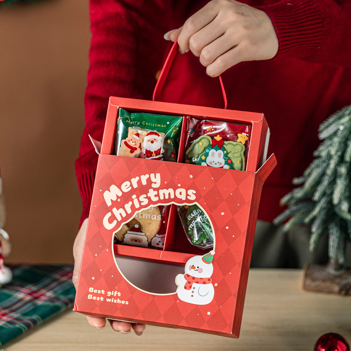 圣诞礼盒空盒礼物品袋平安夜苹果包装耶诞节创意手提糖果雪花酥纸