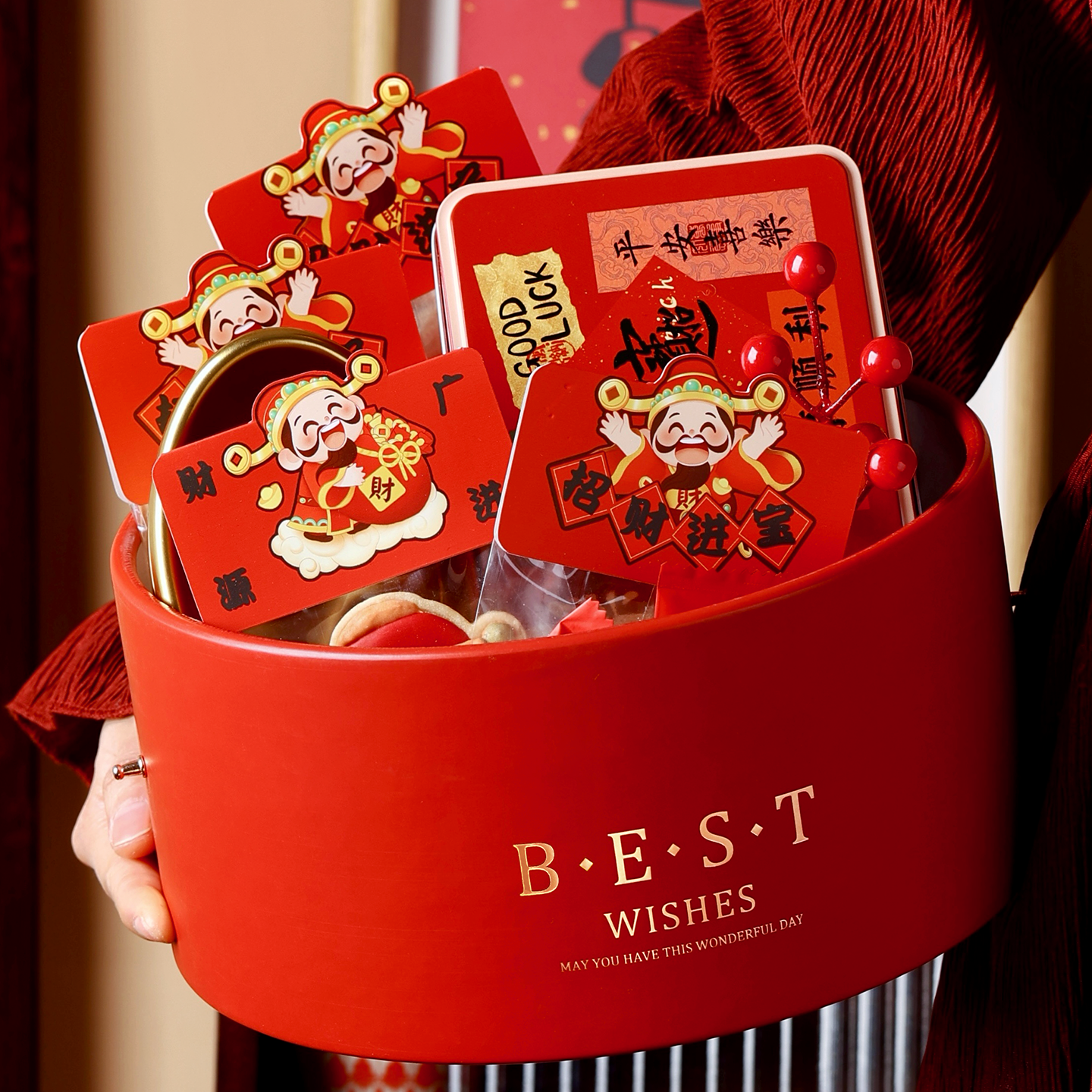 年货礼盒空盒子新春节喜糖伴手物拉菲草2026款烘焙红色高级感档马