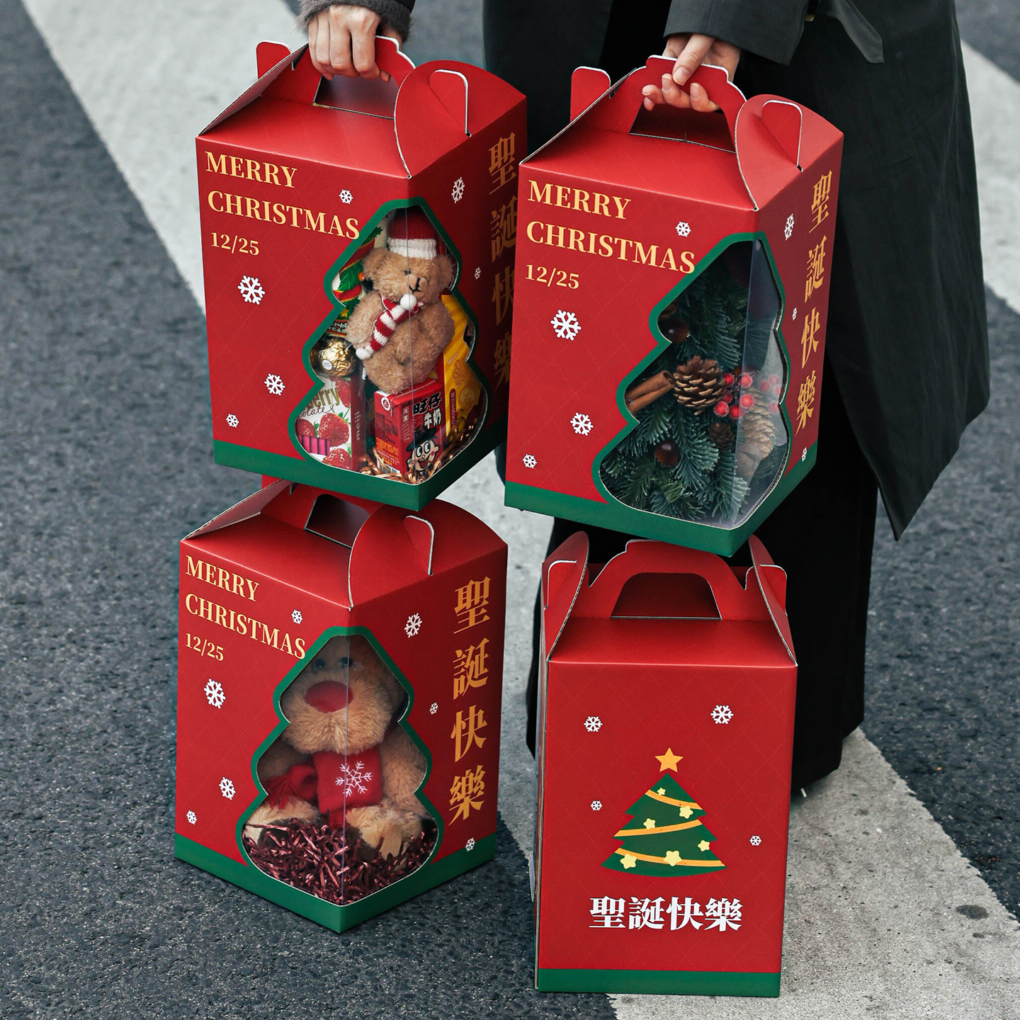 圣诞礼盒空盒礼物品袋平安夜苹果包装镂空瓦楞节手提糖果零食送人