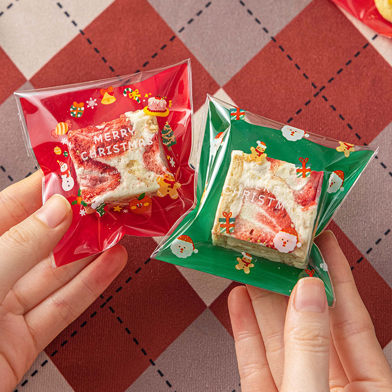 饼干雪花酥圣诞自封粘独立小包装袋子烘焙曲奇牛轧糖果透明加厚