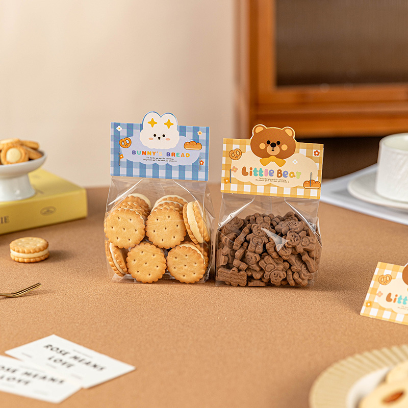 立体卡头打包烘焙饼干包装袋子生日贺小卡片对折页雪花酥糖果透明