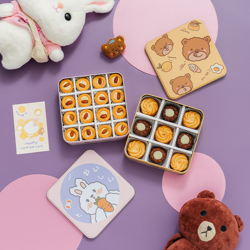 曲奇饼干包装盒马口铁盒方形圆形糖果喜糖盒卡通收纳盒子空盒大号