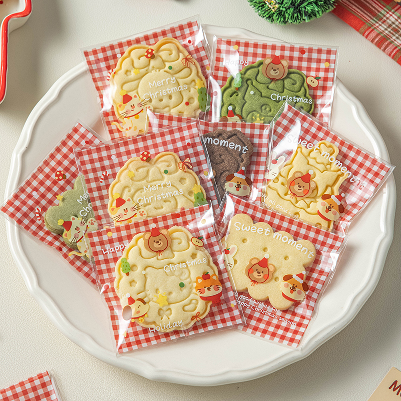 圣诞节日饼干包装袋子单独立自封透明食品级烘焙牛轧曲奇糖果打包
