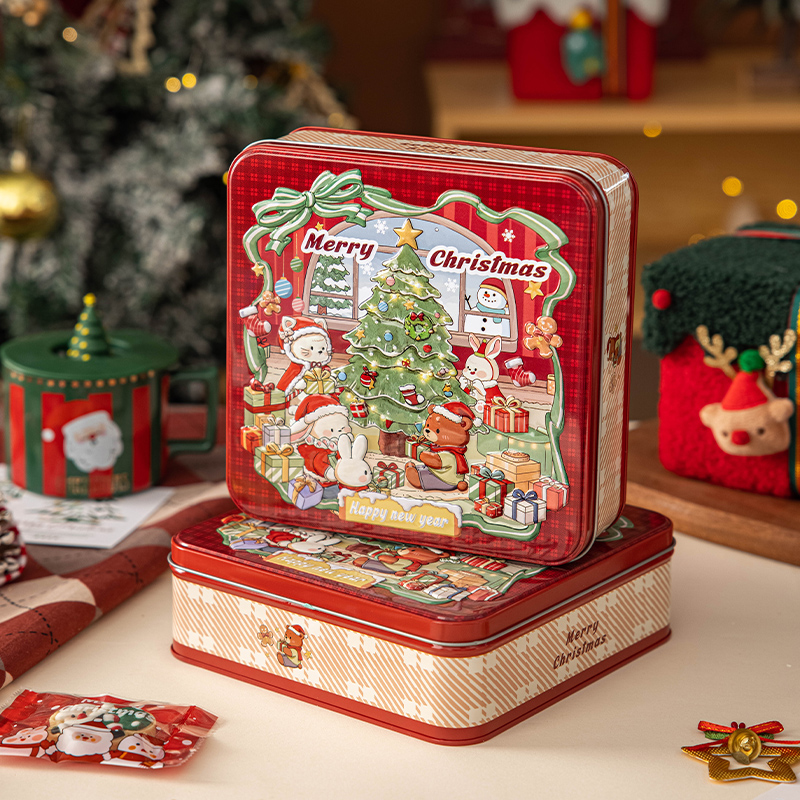 圣诞方形马口铁包装盒子