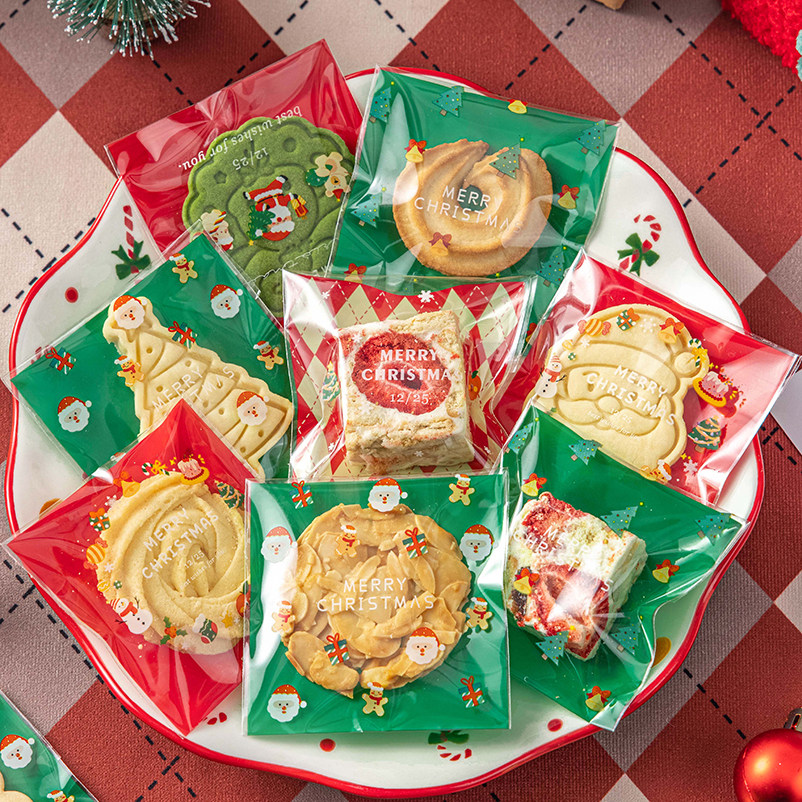 圣诞饼干雪花酥自封粘包装袋子烘焙曲奇牛轧糖果独立透明加厚小打