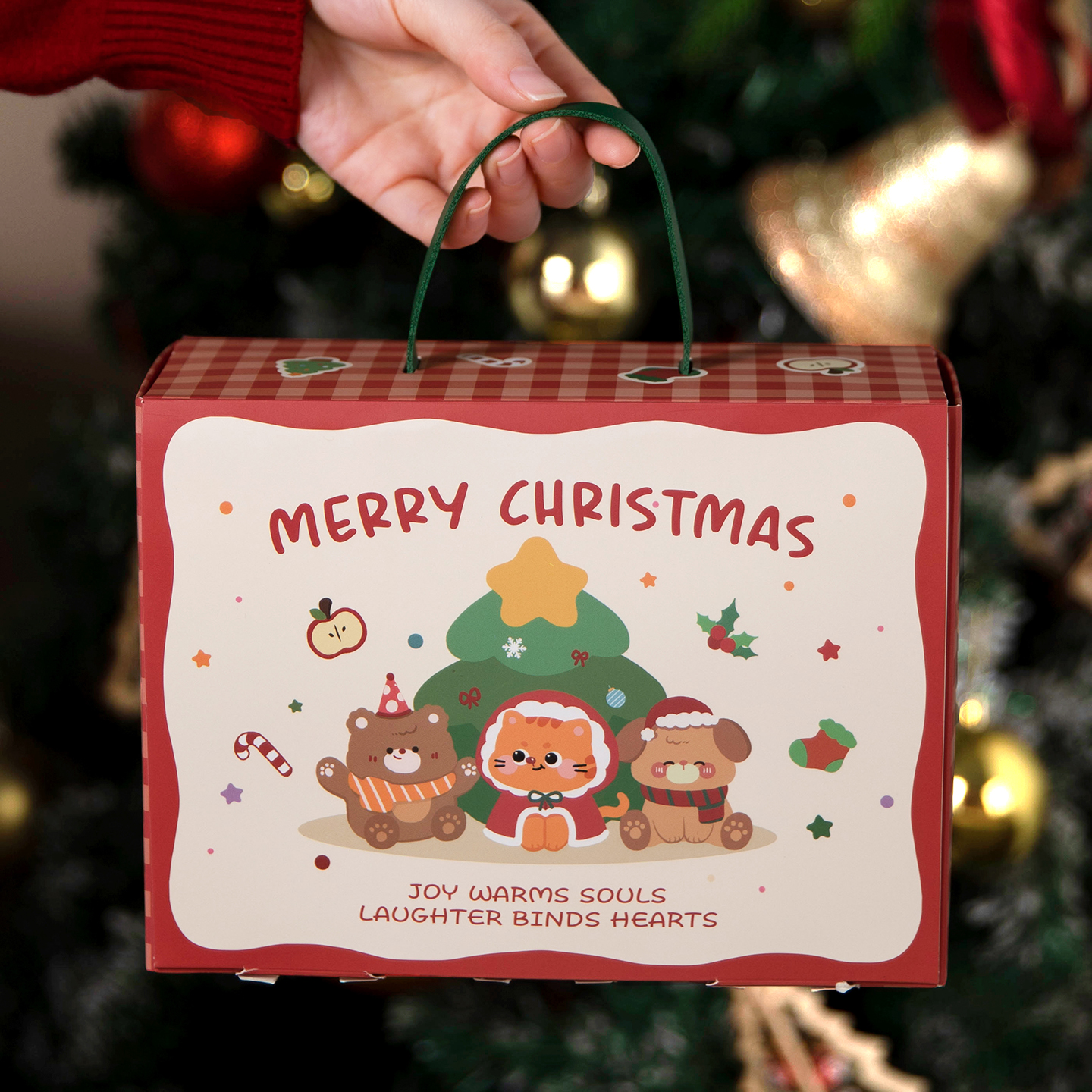 圣诞礼盒空盒礼物品袋平安夜苹果包装节立体创意手提糖果雪花酥纸