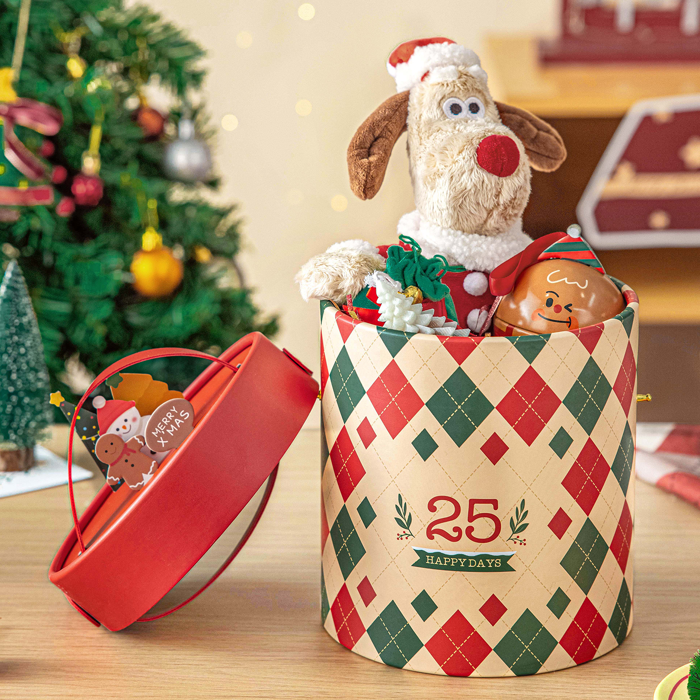 圣诞礼盒空盒高级感大号饼干包装伴手物糖果抱抱桶2025新款平安夜