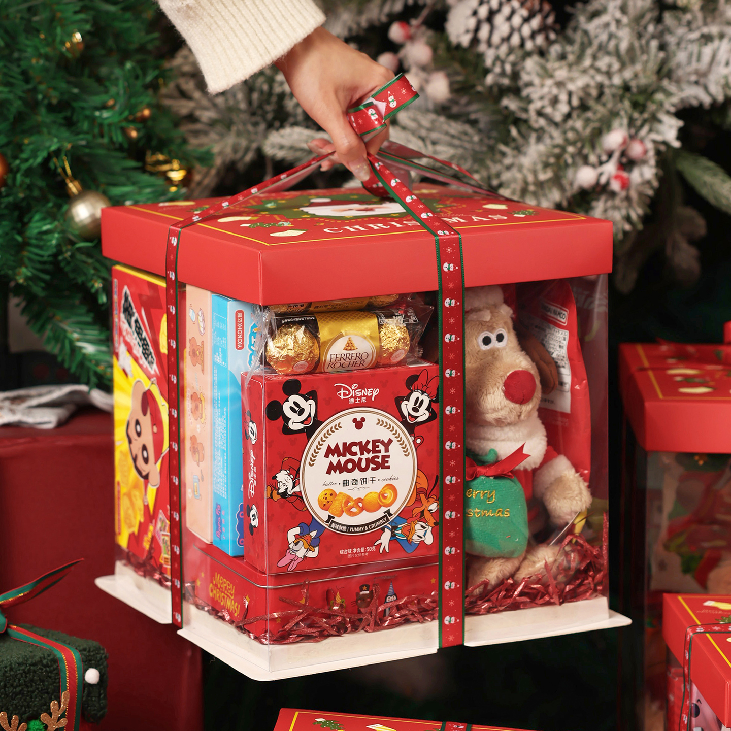 圣诞蛋糕盒子包装盒4四寸6六8八透明一次性零食礼物空手提丝带节