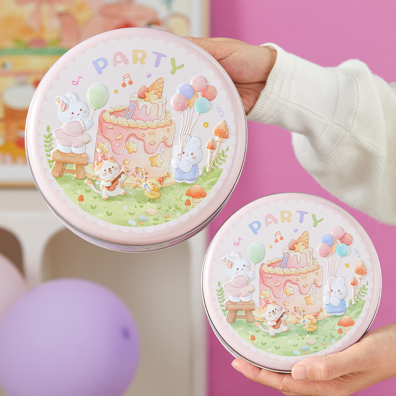 新款圆形铁罐烘焙曲奇糖果伴手礼卡通礼物包装盒马口铁收纳罐空盒