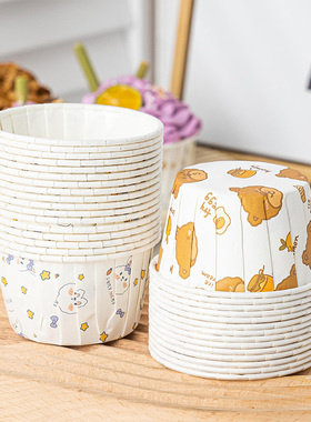 纸杯蛋糕纸杯100只卡通印花卷边家用烘焙马芬杯子耐高温纸托模具
