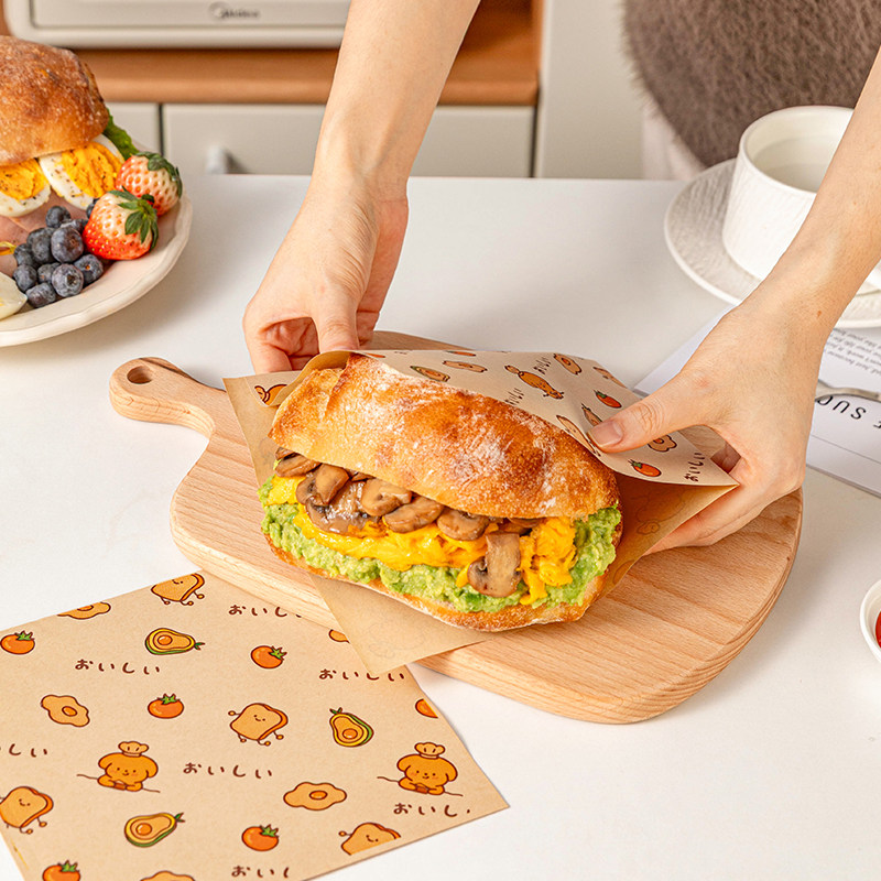 食品级三明治的包装纸袋子汉堡手抓饼独立可微波专用防油免折叠打