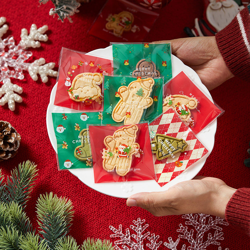 新款圣诞饼干自封袋雪花酥烘焙曲奇包装袋子独立透明包装多种图案