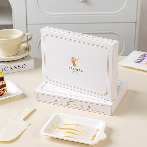 生日蛋糕刀叉盘子套装食品级一次性家用餐纸独立包装盒托盘切块