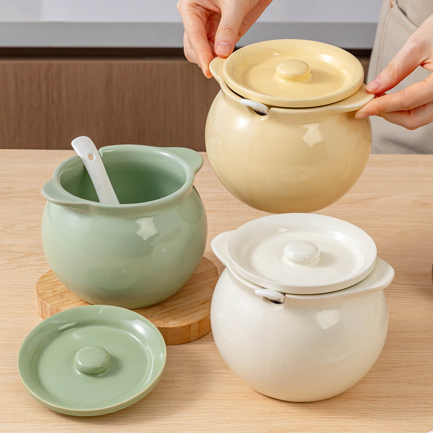 猪油罐陶瓷耐高温食品级家用带盖可放冰箱耐高温高颜值带滤网厨房