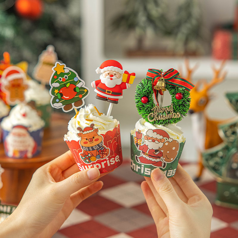 圣诞节生日纸杯蛋糕装饰品摆件插牌氛围感点缀拍照布置道具平安夜