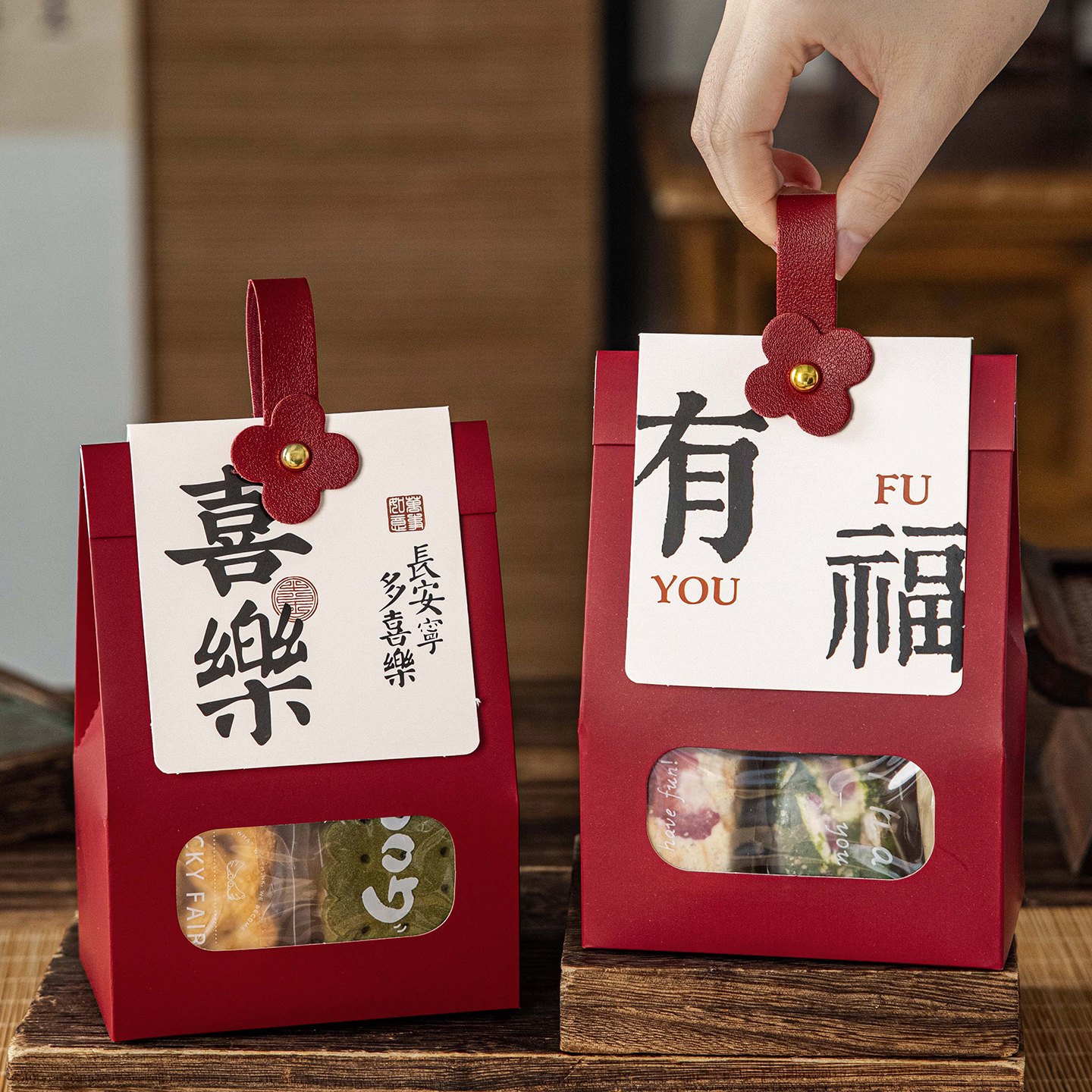 礼品袋子空伴手提小号迷你雪花酥饼干糖果红色纸高级打包装物元旦