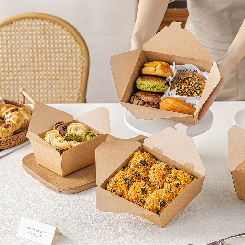 牛皮纸打包盒子一次性食品级家用外卖用的长方形寿司水果野餐盒