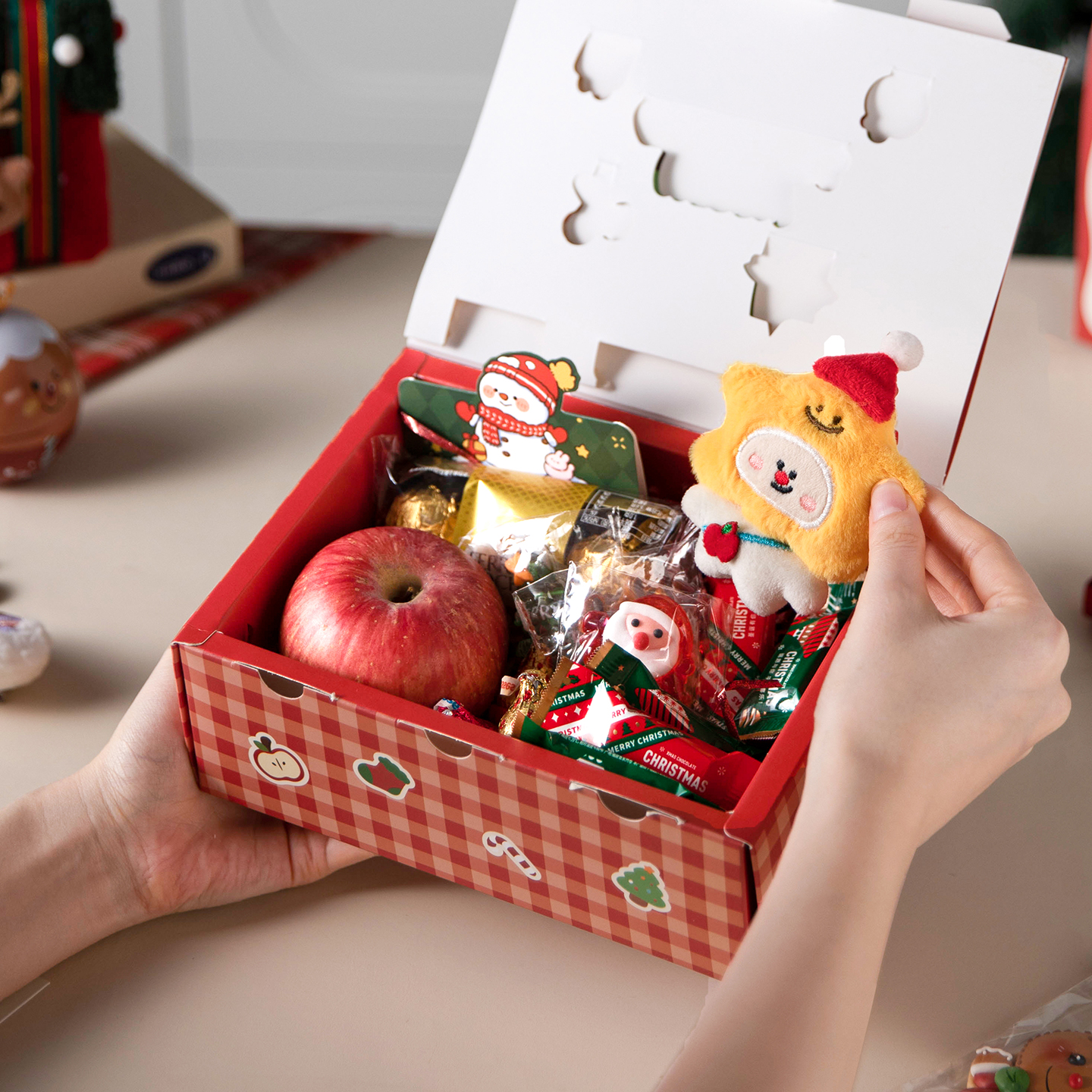 圣诞礼盒空盒礼物品袋平安夜苹果包装节立体创意手提糖果雪花酥纸