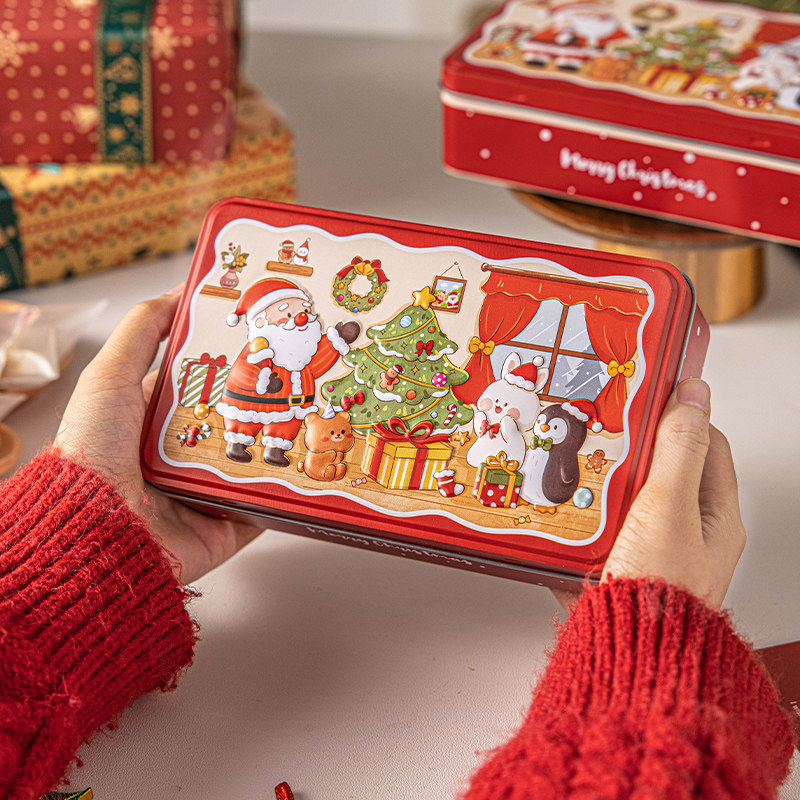 圣诞糖果曲奇饼干铁盒雪花酥太妃糖可可脆片巧克力铁罐包装盒空