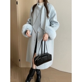 2025真狐狸毛袖 富家千金感双面羊绒大衣女高级感羊毛呢外套秋冬季