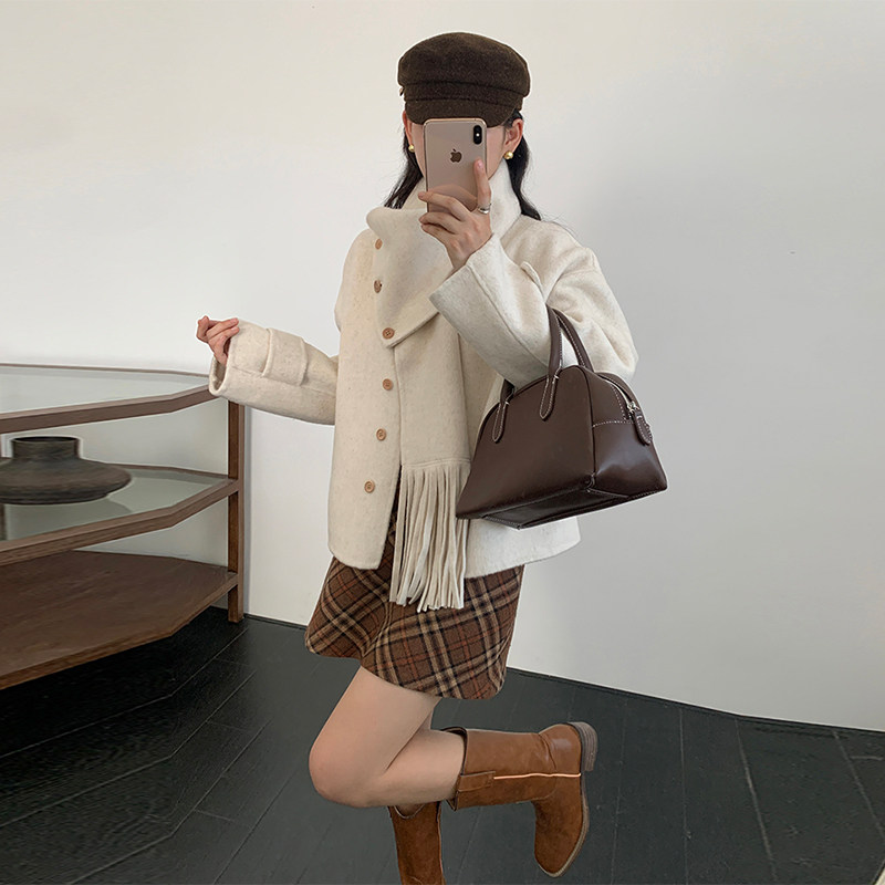 双面羊绒大衣女2025秋冬新款围巾领两穿宽松小个子赫本风毛呢外套