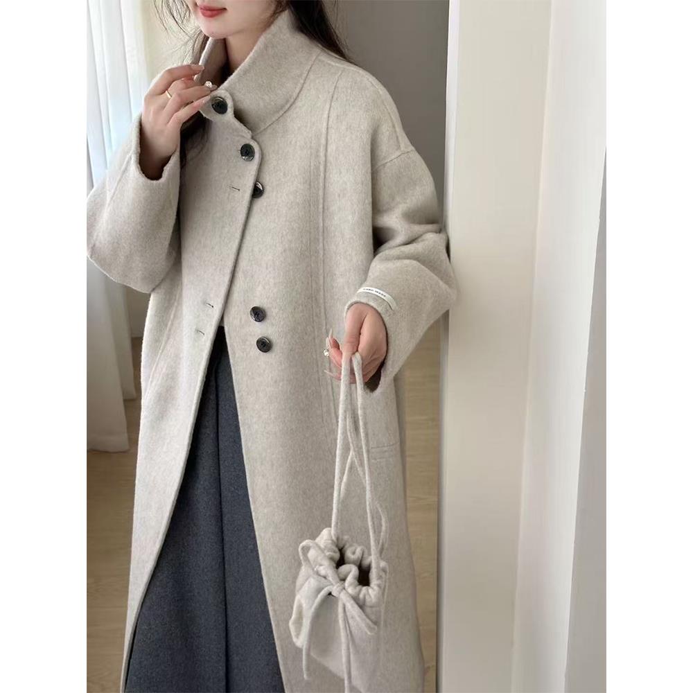 新款送包包立领双面羊绒大衣女韩系中长款羊毛呢外套2025秋冬宽松