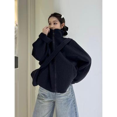 双面羊毛大衣女短款2025新款秋冬小个子宽松高级感毛呢外套立领