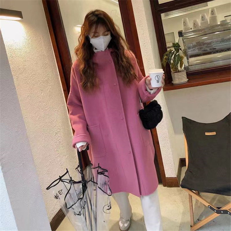 反季高端双面羊绒大衣女中长款2025新款连帽宽松单排扣羊毛呢外套