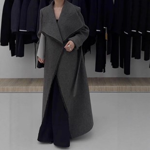高贵流苏拉毛羊绒大衣2025秋冬新款长款宽松大翻领时尚毛呢外套女