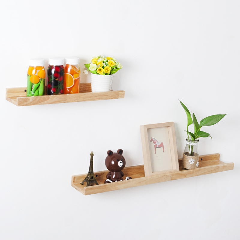 实木一字隔板墙上置物架北欧简约电视墙搁板书架美甲店壁架层架