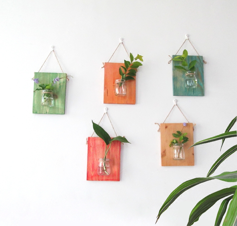 实木背景墙水培植物花瓶装饰品