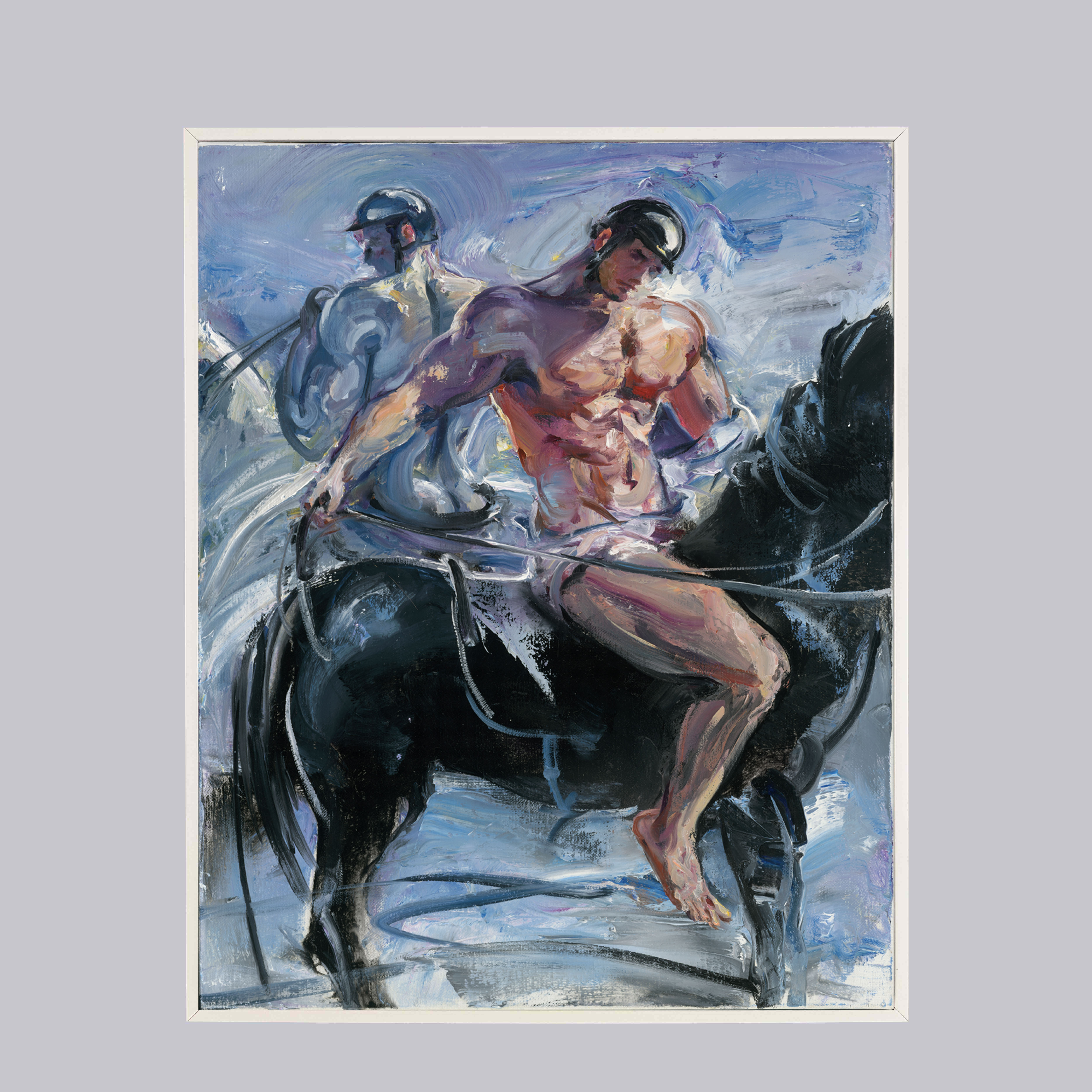 新古典油画作品骑马双人装修氛围新房室内客厅家居装饰复刻喷画图片