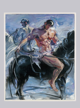 新古典油画作品骑马双人装修氛围新房室内客厅家居装饰复刻喷画