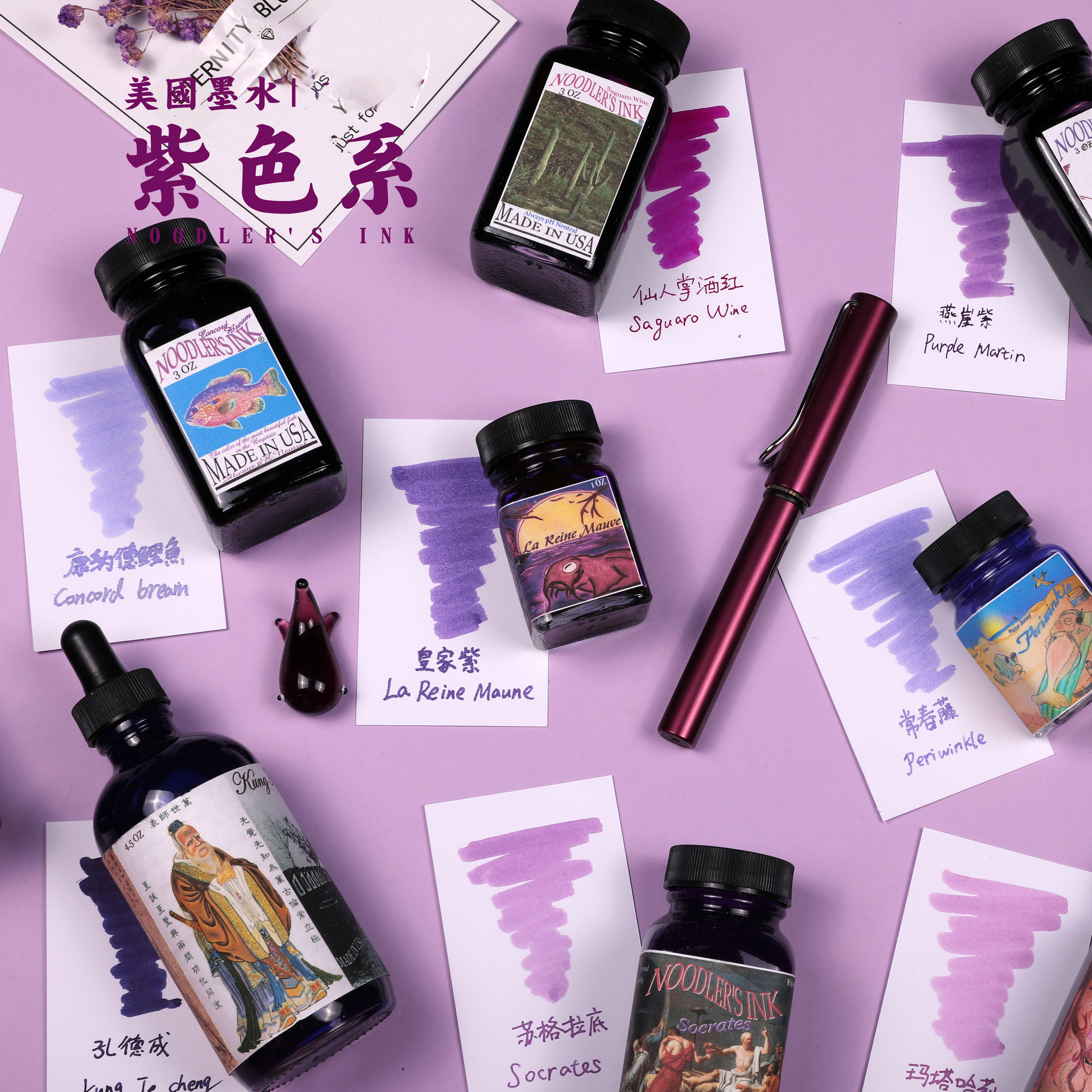 Noodler's Ink鲶鱼墨水北极熊紫皇家紫仙人掌酒红北非紫紫色系