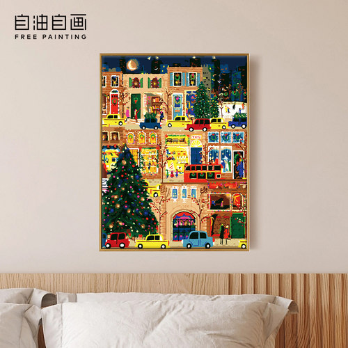 自油自画DIY数字油画鲜花小街