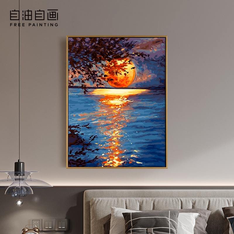 自油自畫DIY數字油畫月光與海
