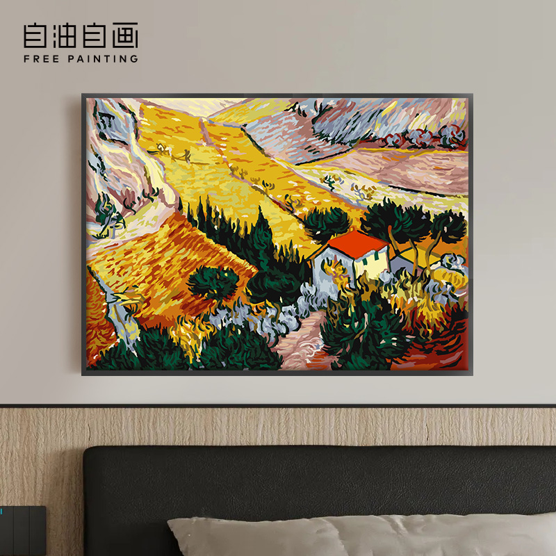 自油自画数字油画diy 手绘客厅卧室大幅风景田园装饰画丰收的季节