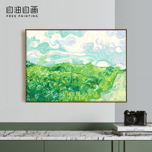 自油自画数字油画diy绿色麦田